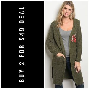 ❄️LAST2️⃣//OLIVE SPECKLED EMBROIDERED CARDIGAN